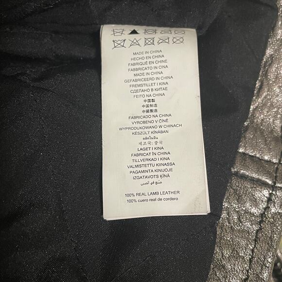 Michael Kors Metallic Silver Leather Jacket | Womens M, Moto Style EUC MSRP $595 - Picture 7 of 12